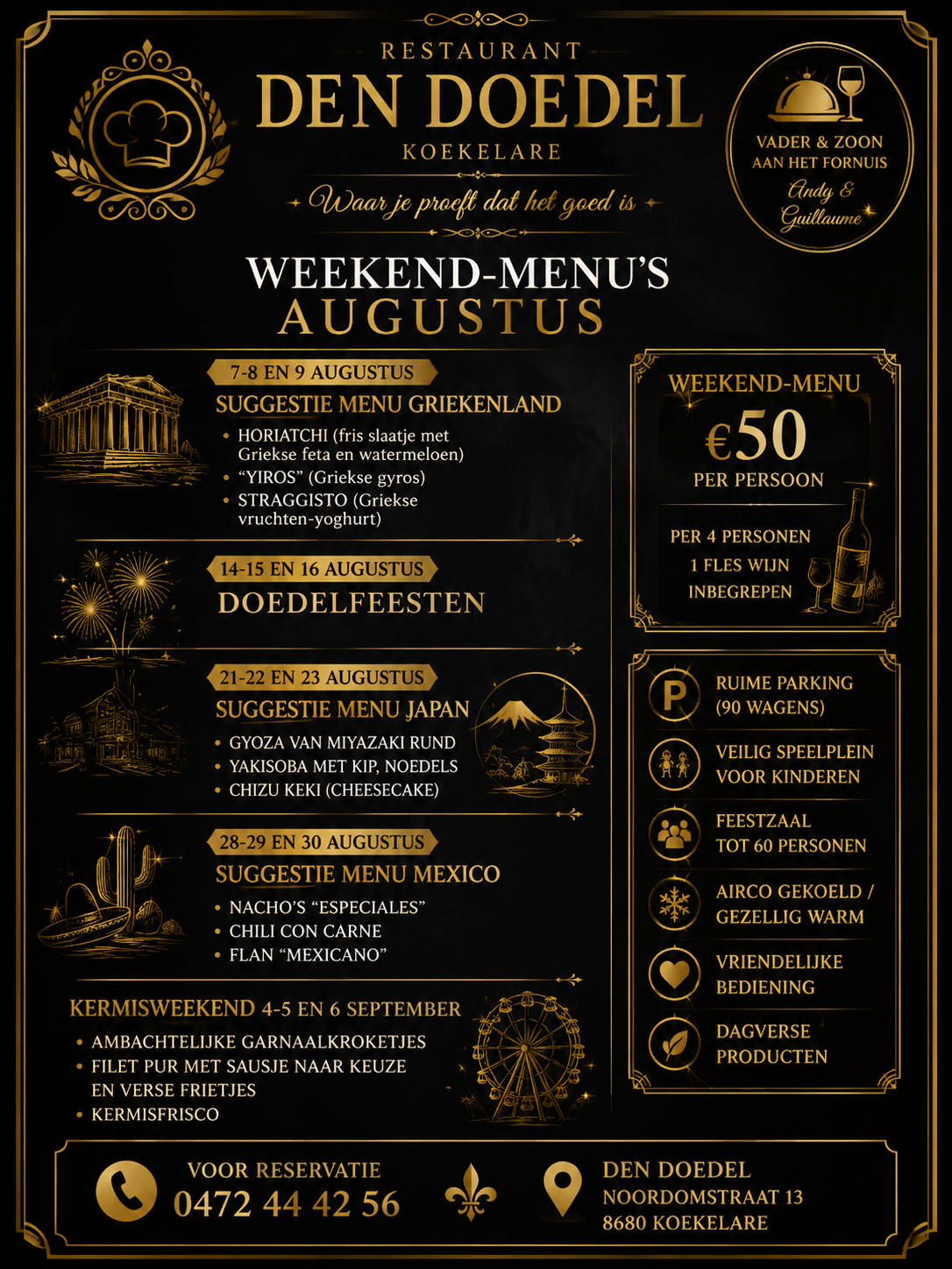 Restaurant Den Doedel - Weekendmenu's augustus