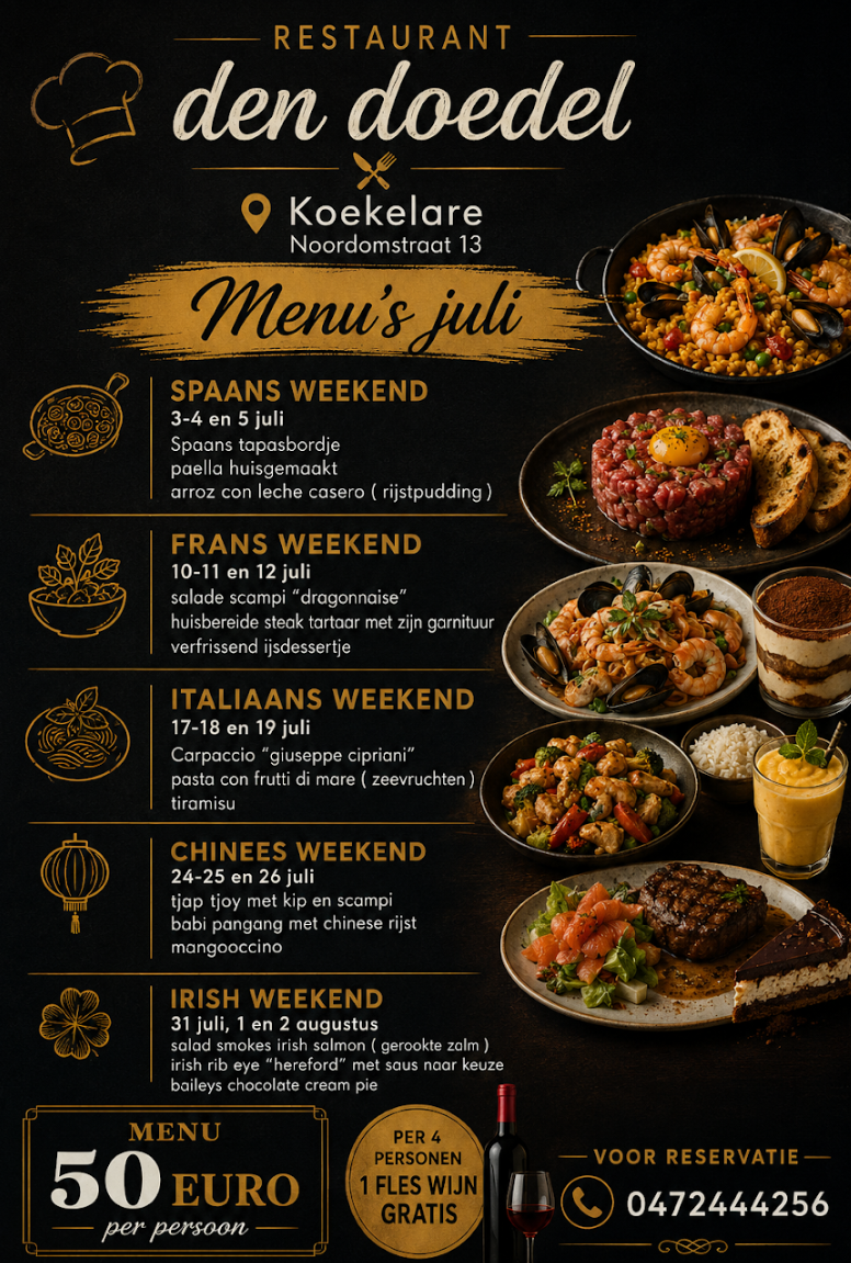 Restaurant Den Doedel - Menu's juli